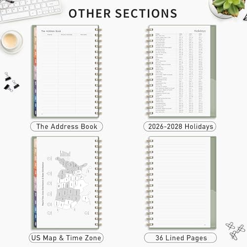 RETTACY 2026-2027 Monthly Planner, Jan 2026 - Dec 2027, Medium Size (5.7" x 8.3"), Agenda, Calendar, 24 Month Tabs, Flexible Plastic Cover, 100 GSM Thick Paper, Spiral-bound (Light Green) 6