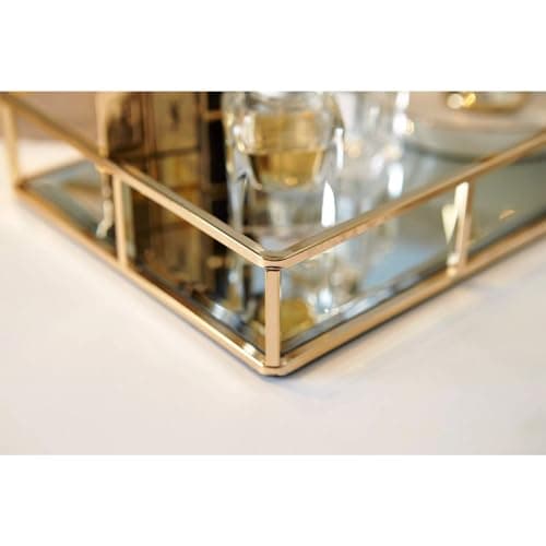 PuTwo Tray Mirror, Gold Dresser Ornate Tray Metal Decorative Tray Jewelry Perfume Organizer Makeup Tray for Vanity, Dresser, Bathroom, Bedroom 5
