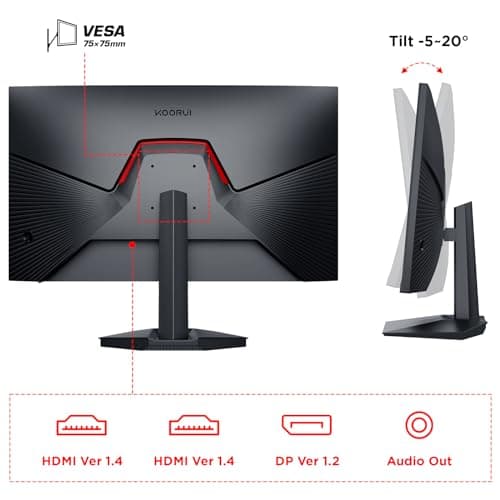 KOORUI Gaming Monitor, 24" Fast IPS Computer Monitor, 165Hz FHD Display, 1ms PC Screen, 99% sRGB Color Gamut, Adaptive Sync, Ultra Slim Frame, VESA Mountable, 24E3 9