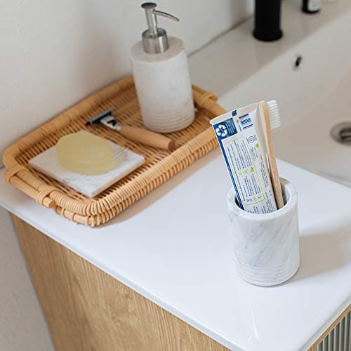 JIMEI Natural Marble SPA Collection Tumbler Toothbrush Holder Makeup Brush Holder Bathroom Countertop Organizer 5
