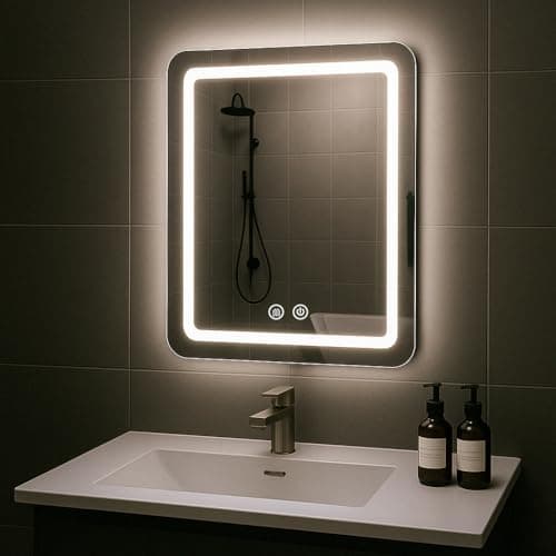 JOHALXER LED Bathroom Mirror, 20x28 in Vanity Mirrors with Backlit Lights for Shaving, Fogless Makeup Mirror Wall Mounted with Demister, Dimmable 3 Color Lighting, IP54, Vertically Only