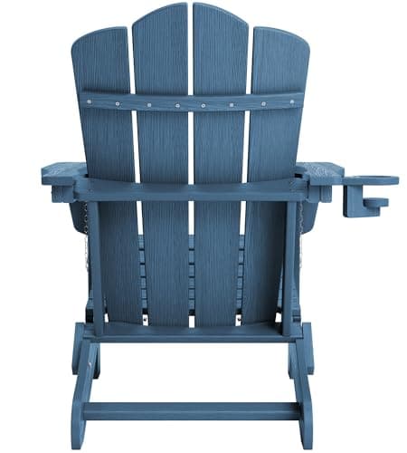 KINGYES Folding Adirondack Chair, HDPE All-Weather Patio Chairs with Cup Holder, Wooden Textured Fire Pit Chairs for Poolside, Backyard, Deck, Navy 5
