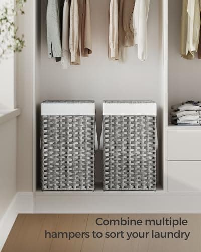 SONGMICS Laundry Hamper with Lid, 17.2 Gallon (65 L) Synthetic Rattan Clothes Laundry Basket with Lid and Handles, Foldable, Removable Liner, Dove Gray ULCB165G01 9