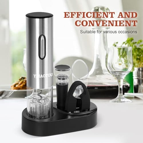 Electric Wine Bottle Opener -The Wine Gift Set, Includes a Charging Wine Bottle Opener, Wine Aerator, Vacuum Wine Preserver, Storage Base, Foil Cutter & USB Cable (Stainless Steel) 7