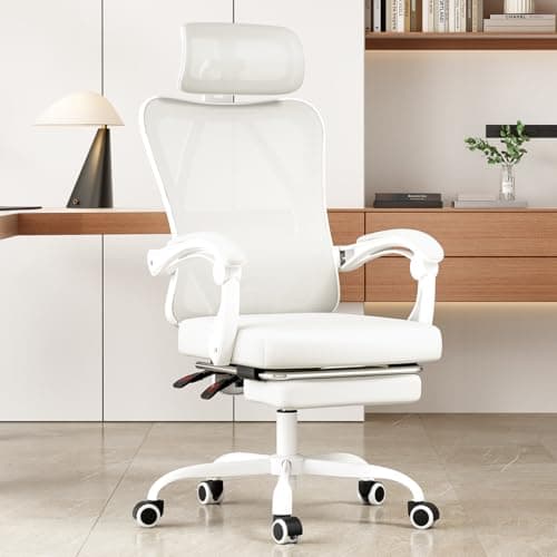 Farini Ergonomic Office Chair with Footrest, Mesh Office Desk Chair with Headrest, High Back Computer Chair with Adjustable Lumbar Support.for Home Office Study Room Bedroom (with footrest, Beige) 8