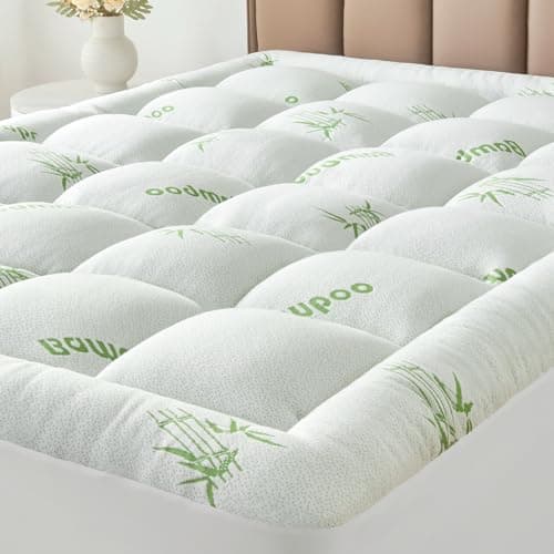 SurChic Queen Size Mattress Topper Viscose Derived from Bamboo, Soft Thick Pillow Top Mattress Pad Cover for Back Pain, Cooling Mattress Protector with 8-21 Inch Deep Pocket, White