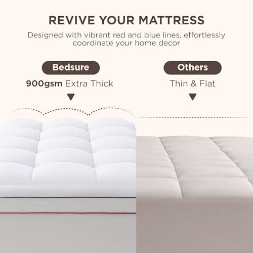 Bedsure Queen Mattress Topper - Extra Thick Mattress Pad Cover with Deep Pocket fits up to 21 Inches, Soft Pillow Top Bed Topper for Back Pain Relief, Overfilled with Down Alternative Filling, White 9