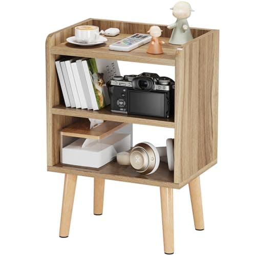 LUCKNOCK Mid Century Modern Nightstand, Wood Bedside Table, 3 Tier Tall End Side Table with Open Storage Shelves, Small Night Stand for Bedroom, Kids Room & Small Spaces, Walnut.