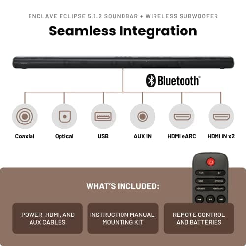 Enclave Eclipse 5.1.2 Dolby Atmos Soundbar with 8” Wireless Subwoofer - Includes 11 Custom Drivers & 8-Inch Subwoofer for Multidimensional Spatial Sound 6