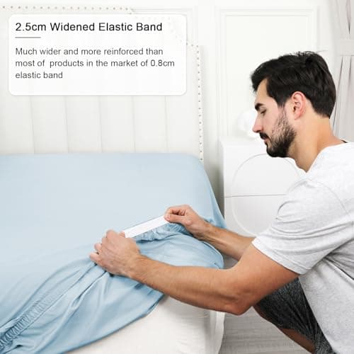 PHF 100% Rayon Derived from Bamboo Fitted Sheet Twin Size, 16" Deep Pocket,2.5cm Wider Strong Elastic Easy Fit, Breathable Silky Soft Skin-Friendly for Hot Sleeper, 39"x 75",Sky Blue, No Pillowcase 7