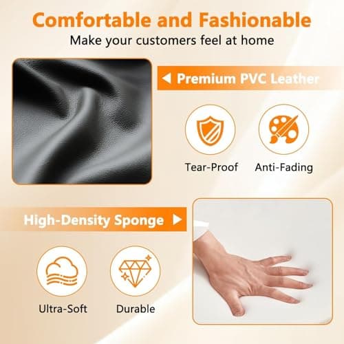 CLATINA Contemporary Leather Chair, Set of 2 - Black, Reception, Office, Guest, Waiting Room, No Wheels, Padded Arms, 275 lbs Capacity 6