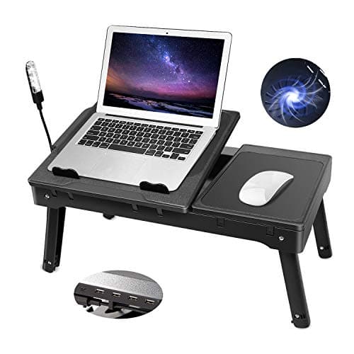 Moclever Laptop Bed Stand – Adjustable Laptop Table with Cooling Fan, Foldable Laptop Desk with USB Hub, LED Light & Storage – Multi-Functional Computer Tray for Bed, Sofa, Home, and Office