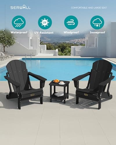 SERWALL Folding Adirondack Chairs Patio Chairs Lawn Chair Outdoor Weather Resistant for Patio Garden, Backyard Deck, Fire Pit - Black 12