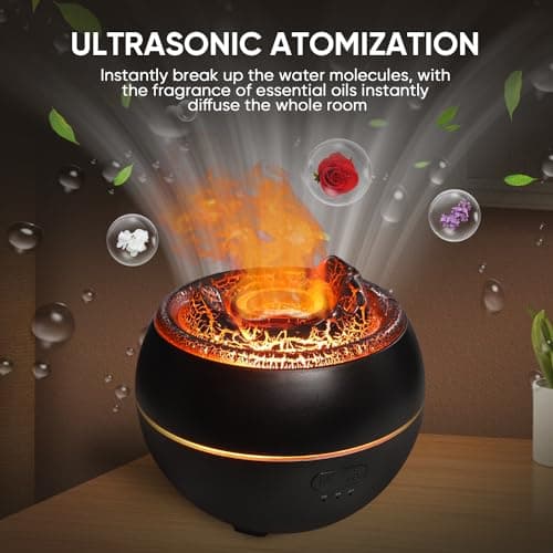 YALEDI Essential Oil Diffuser, Volcano Fire Flame Aromatherapy Diffuser, 360ml Ultrasonic Cool Mist Humidifier, Scent Aroma Diffuser with 7 Colors Light, Timer & Auto Shut-Off for Home, Room (Black) 5