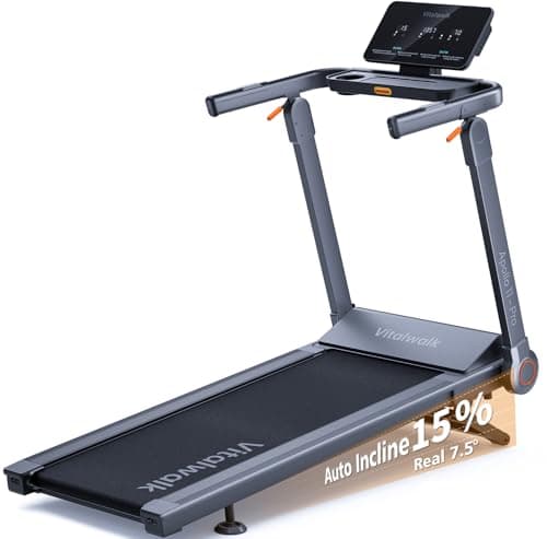 Foldable Treadmill with Auto Incline - Vitalwalk Commercial 48"x18" Wide Running Belt, 20% / 15% Incline, 10MPH, 3.5HP Brushless, Walking Pad Treadmill for Home, Auto Folding, No Installation, 350LBS