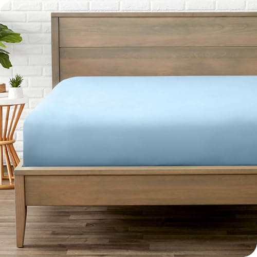 Bare Home Fitted Bottom Sheet Queen Size - Premium 1800 Microfiber - Ultra-Soft Hotel Luxury - Deep Pocket - Durable and Long Lasting - Fitted Sheet (Queen, Light Blue)