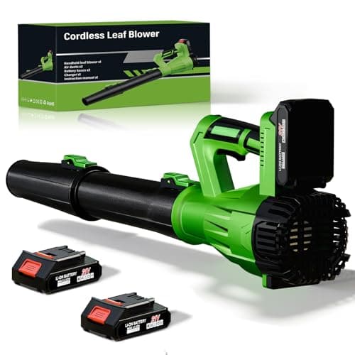 Cordless Leaf Blower 21V, 6-Speed High Power Electric Blower with 6.0Ah Battery, Lightweight Design, 2 Batteries & Fast Charger for Lawn, Patio, Dust and Leaves（Black Green）