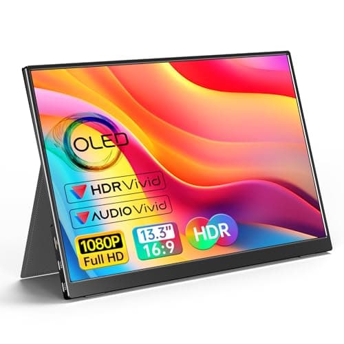 VILVA OLED Portable Monitor for Laptop - 13.3 1080P FHD Display USB-C HDMI Laptop Monitor with Cover and Speakers External/PC/Mac/Phone/Xbox Switch/PS4