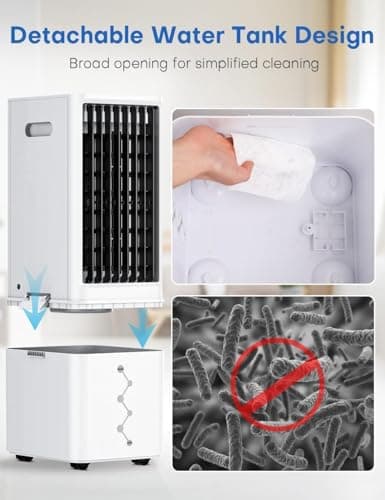 COOLECH Portable Air Conditioners w/Remote, 4 Modes & 3 Speeds, Waterless Alert System & 2.4-Gal Tank for 20H Cooling, 12H Timer for Auto Off, 3-IN-1 Evaporative Air Cooler for Room Bedroom Office 6