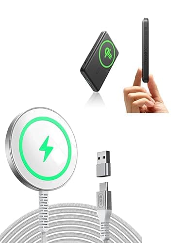 ESR for MagSafe Charger 15W Wireless Charger Sliver Bundle with Qi2 MagSafe Power Bank, 0.55 in Ultra-Compact 5,000mAh MagSafe Portable Charger Black
