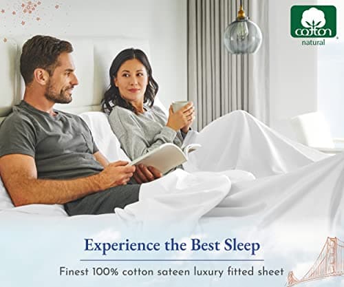 California Design Den 2 Cotton Twin XL Fitted Sheets, 400 Thread Count 100% Cotton Fitted Sheets Sateen, Twin XL Size Fitted Sheet with Deep Pockets (Bright White) 5