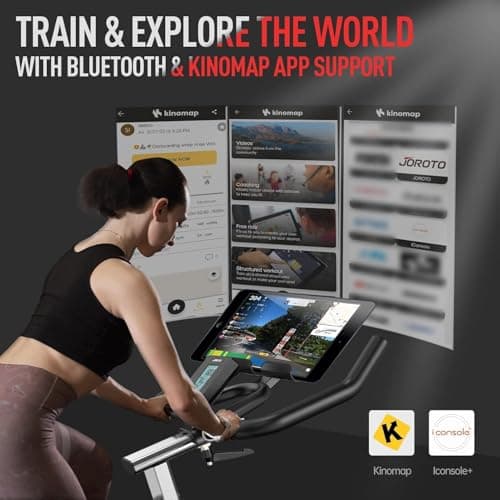 JOROTO Exercise Bike, Magnetic Stationary Bikes for Home with 40LBS Flywheel, App Supported Indoor Bike with 350LBS Weight Capacity, Low Noise,Digital Monitor,Bottle and Tablet Holder 8