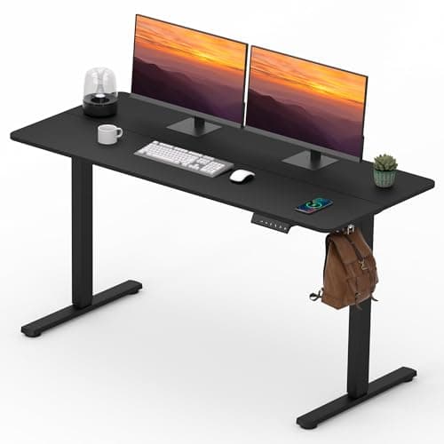 FitStand Adjustable Stand Up Desk with Memory Preset, Standing Desks 55 x 24 Inch Electric Home Office Desk Computer Workstation Splice Black Top + Black Frame