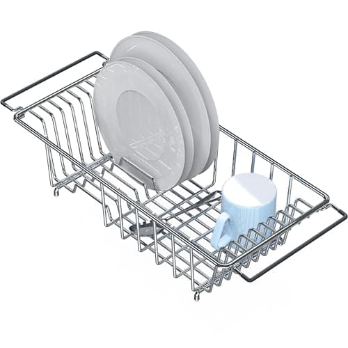 Simple Houseware Over Sink Counter Top Stainless Steel Dish Drainer Drying Rack, Chrome