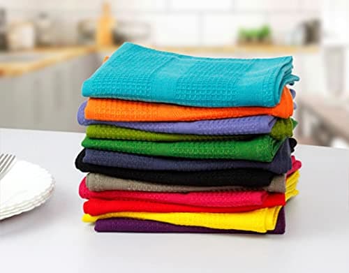 Cotton Craft 12 Pack Multicolor Kitchen Towels 16x28 Inches- Pure Cotton, Absorbent Waffle Weave 6