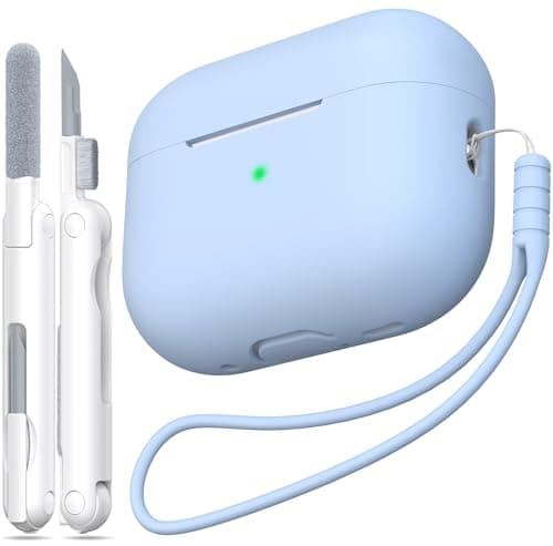 MHYALUDO for AirPods Pro 1st/2nd Generation Case Cover, Military Grade Anti-Fall Soft Silicone Shock-Absorbing for AirPods Pro Case Skin Touch with Keychain and Cleaning Kit, Sky Blue