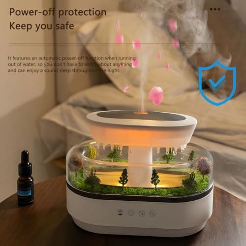 Holwim Essential Oil Flame Diffuser 250ml Cloud Rain Humidifier Water Drip Aromatherapy Diffuser Air Humidifier with 7 Colors Light, Micro Landscape, White Noise, Auto-Off for Home Office (White) 7