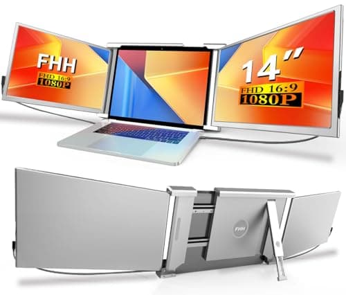 FHH Laptop Screen Extender, 14" 1080P FHD Triple Monitor for Laptop Extension- 315°Rotate Portable Dual Monitor Screen for 13.3-16.5" Laptops Type-C/HDMI/USB-A Plug & Play for Wins/Mac/Chro