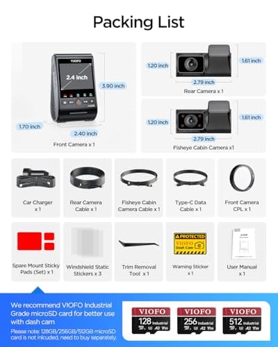 VIOFO A329S 4K 3 Channel Dash Cam, 4K Front + 2K Cabin Fisheye (210°) + 2K Rear, Power Saving Parking Mode, Wi-Fi 6 App Control, All-Channel STARVIS 2 Sensors, Supports up to 4TB SSD Storage 9