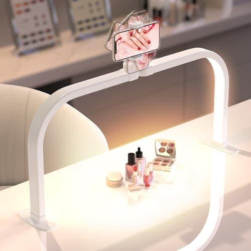 WurodBiza Upgrade Large Half Moon Light for Nail Desk with Phone Holder for Nail Lamp, Arch Moon Light Tech Perfect for Professional Manicure (White, Large)