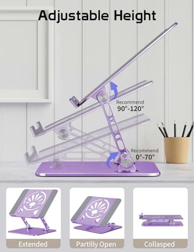 Axbima Aluminum Laptop Stand for Desk – Adjustable Ergonomic Laptop Riser, Foldable & Portable Holder Fit for MacBook & 10"-16" Laptops for Office, Home & Travel,Purple 5