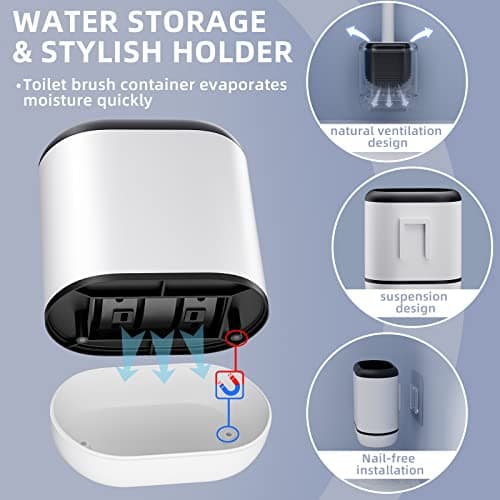 HESAIN Toilet Brush, 2 Pack Toilet Bowl Brushes and Holder Set, Silicone Toilet Brush with Ventilation Holder for Deep Cleaning, Toilet Bowl Cleaners Cleaning Supplies for Bathroom 5