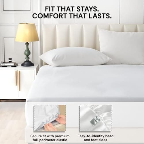 Econest living 100% Egyptian Cotton Queen Fitted Sheet Only-800 Thread Count Cotton Fitted Sheet Queen, Soft, Durable, Cooling 16” Deep Pocket Sateen Weave Bottom, Luxury Hotel Quality,White 6