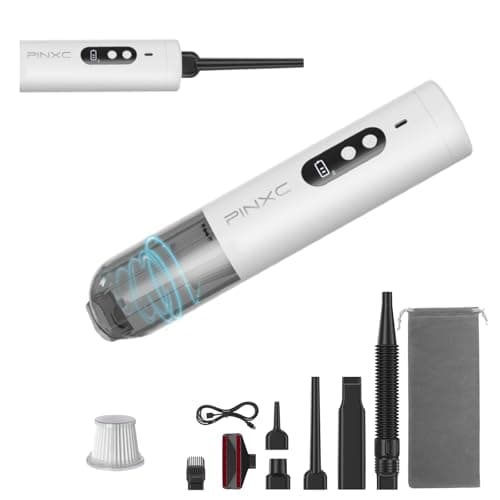 PINXC Mini Vacuum Cleaner Cordless 15000PA High Power,Handheld Car Vacuum, 5 in 1 Portable Vacuum for Car, Home & Pet Hair, Type-C Rechargeable, LED Display,Up to 30 Mins Runtime, Multi-Nozzles