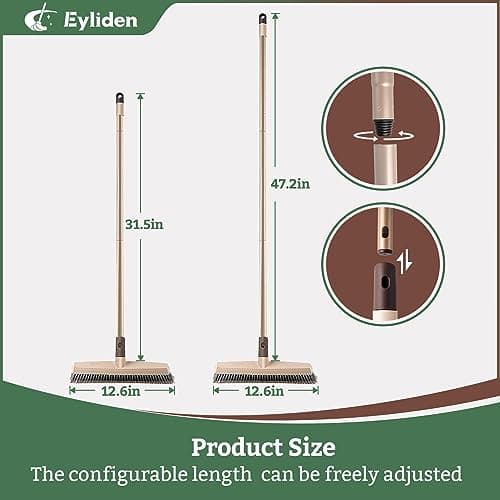 Eyliden Carpet Broom, Angle Carpet Brush with 48" Long Handle, Stiff Bristle Floor Carpet Brush Sweeper for Pet Hair, Patio Garage Deck Concrete Wood Stone Carpet Cleaning Rake Push Broom 6