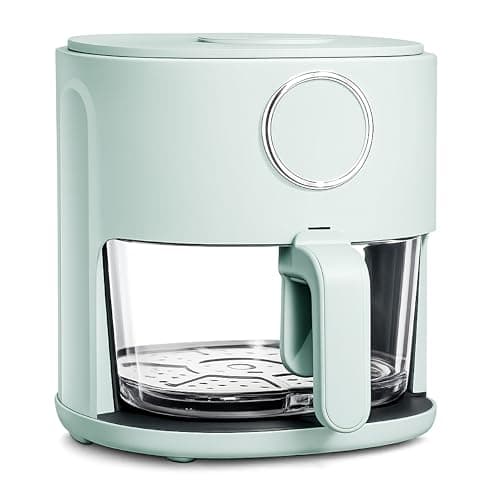 COOK WITH COLOR Colorful 1200W 4Qt Air Fryer: Glass Basket, Dishwasher Safe, 60min Timer, 6 Presets, Temp Control 175F-400F, 4 QT, Sage