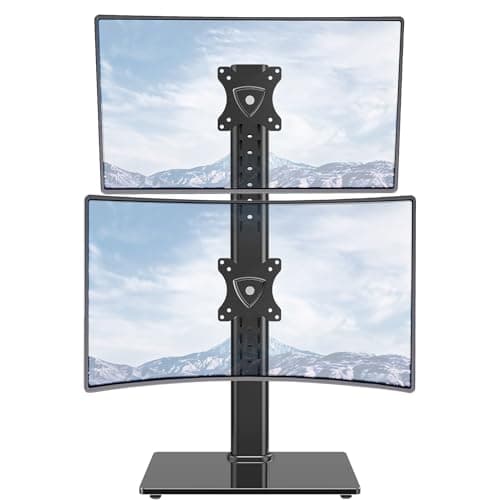 MOUNTUP Vertical Dual Monitor Stand, Stack Two Screens up to 32 inches,33 Lbs, Free-Standing Monitor Desk Mount, Monitor Riser with Swivel, Tilt, Height Adjustable, VESA Stand 100 x 100mm, 75 x 75mm