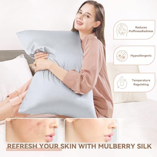 SEMZSOM 100% Pure Mulberry Silk Pillowcase for Hair and Skin, 21 Momme 6A High-Grade Silk Fibers with Hidden Zipper, Hypoallergenic Soft Breathable Smooth Cooling Pillow Cover 1 Pc for Gift 5