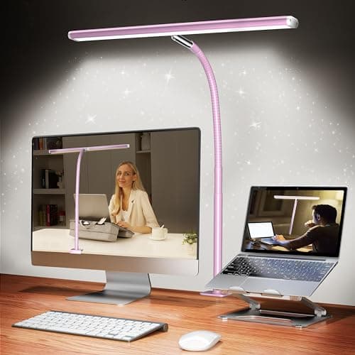 Airlonv LED Desk Lamp for Office Home, Eye-Caring Desk Light with Stepless Dimming Adjustable Flexible Gooseneck, 10W USB Adapter Desk Lamp with Clamp for Reading, Study, Workbench (Pink)