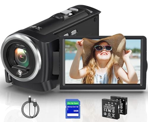 Gcasio 2.7K Video Camera Camcorder QHD 56MP YouTube Vlogging Camera Webcam 16X Digital Zoom with 32G SD Card 270 Degree Rotation Screen Camcorders and 2 Batteries Recording While Charging