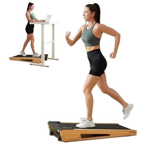 GOYOUTH Walking Pad - 2 in 1 Under Desk Treadmill with Remote Control, LED Display and 5% Incline, Quiet Home Treadmill for 340 Lbs Capacity (Wood)