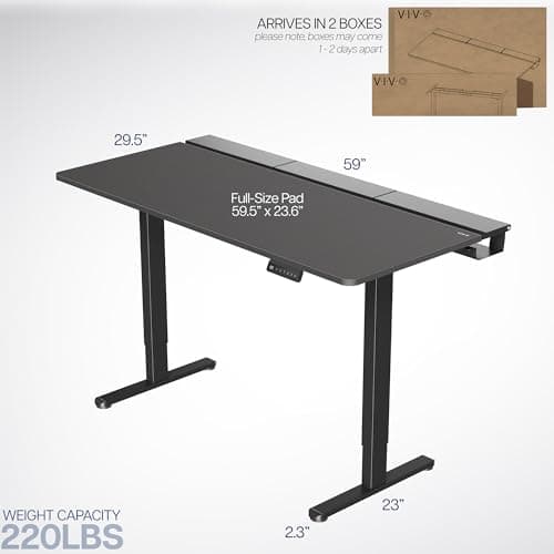 VIVO Electric 60 x 30 inch Standing Desk with Concealed Cable Trays and Full-Size Mouse Pad, Dual Motor Memory Controller Height Adjustment, Black Top Black Frame, DESK-KIT-E2B-P3B 3