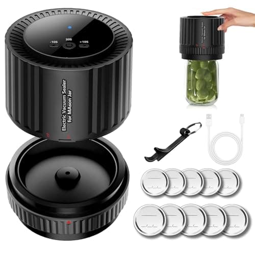 Electric Vacuum Sealer for Mason Jars - Canning Vacuum Sealer with LED Indicator for Food Storage and Fermentation, Jar Vacuum Sealer Kit with Wide and Regular Mouth Mason Lids - Model A001