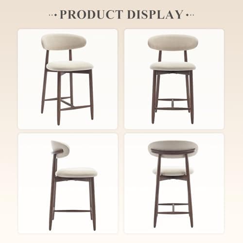 COLAMY Counter Height Bar Stools Set of 4, Kitchen Bar Stools with Back, Mid Century Modern Upholstered, with Wood Legs for Kitchen Island Dining Room, Beige 7