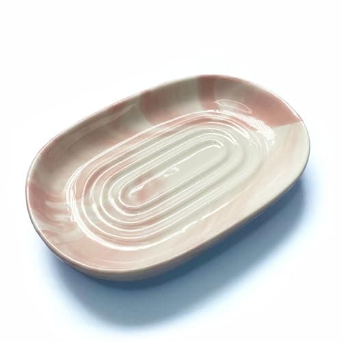 Zurtoki Soap Dish Ceramic, Decorative Ceramic Soap Holder with Unique Marble Textures, Bar Soap Holder for Shower, Bathroom, Kitchen, Tubs, Sink, Hotels, Counters (Pink Texture)