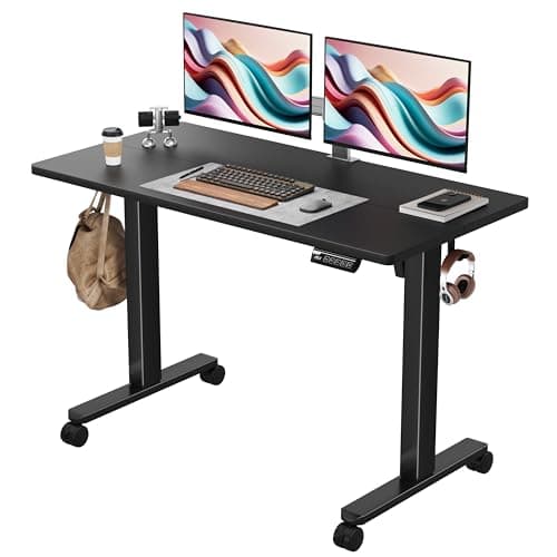 Monomi Electric Height Adjustable Standing Desk, 48x24 Inches, Ergonomic Home Office Sit/Stand Up Desk (Black Steel Frame/Black Top)